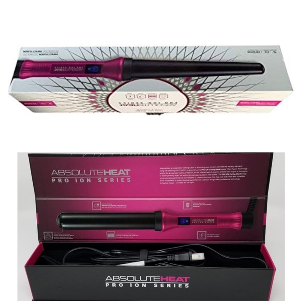 Absolute Heat Pro Ion Pink Clipless Curling Wand Iron 19 32mm Digital 450F NEW